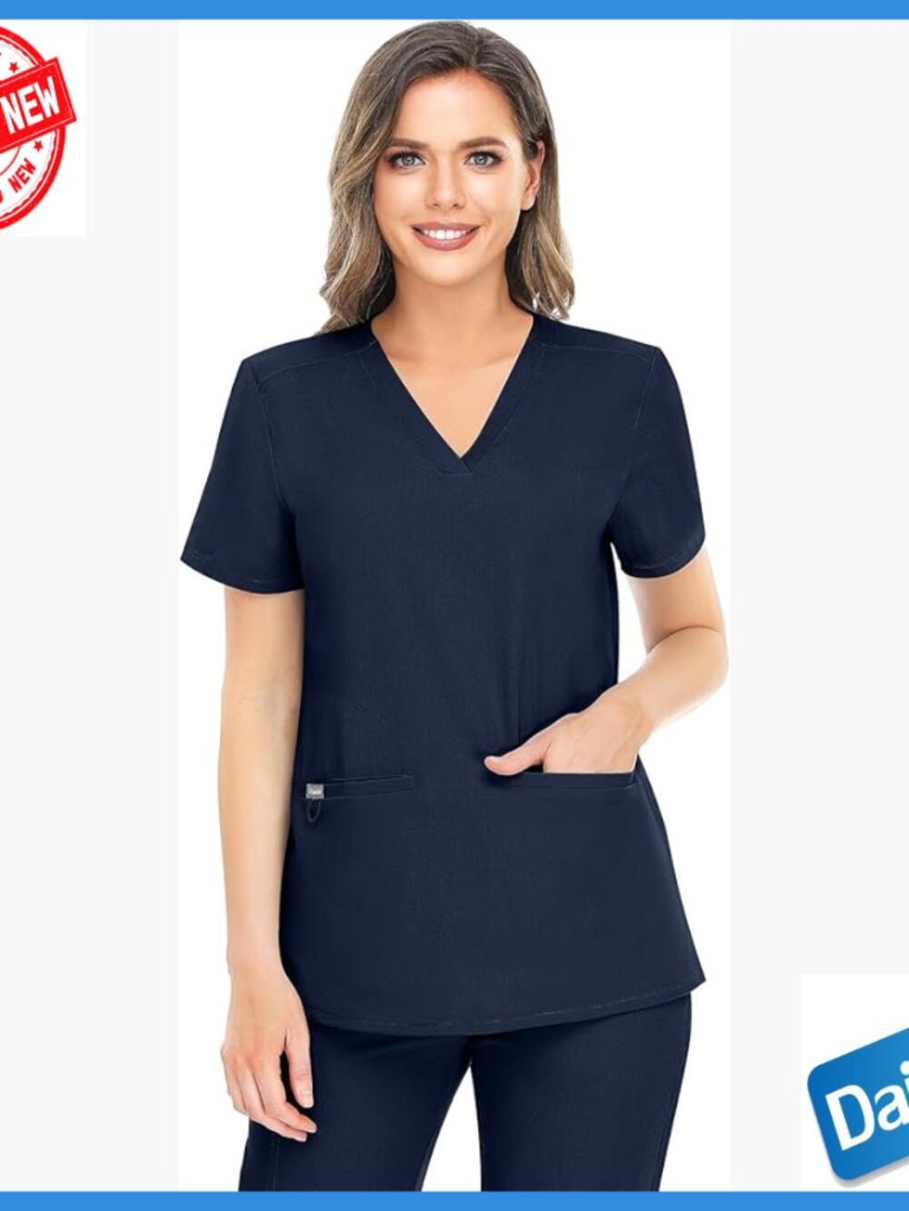 V-Neck Medical Scrub Top with 3 Pockets, Anti-Wrinkle Workwear